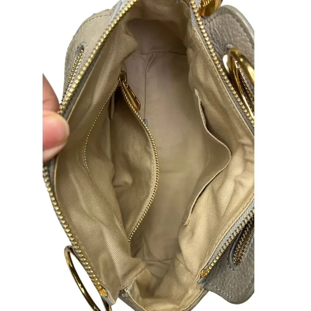 See by Chloé Miya Mini Satchel Crossbody Gray Leather Suede Gold Ring Bag